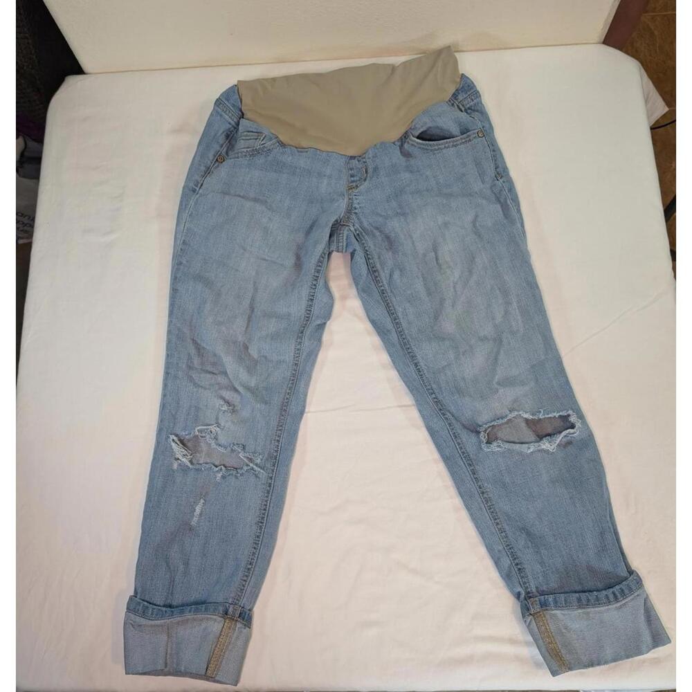 Indigo Blue Denim Light Blue Distressed Maternity Jeans Size XS Capris